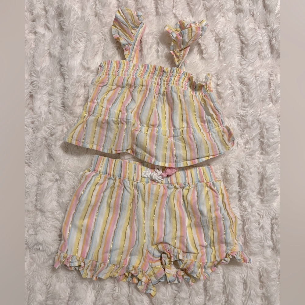 Isaac Mizrahi Kids Striped Outfit in Pink, Yellow, and Blue - 2T